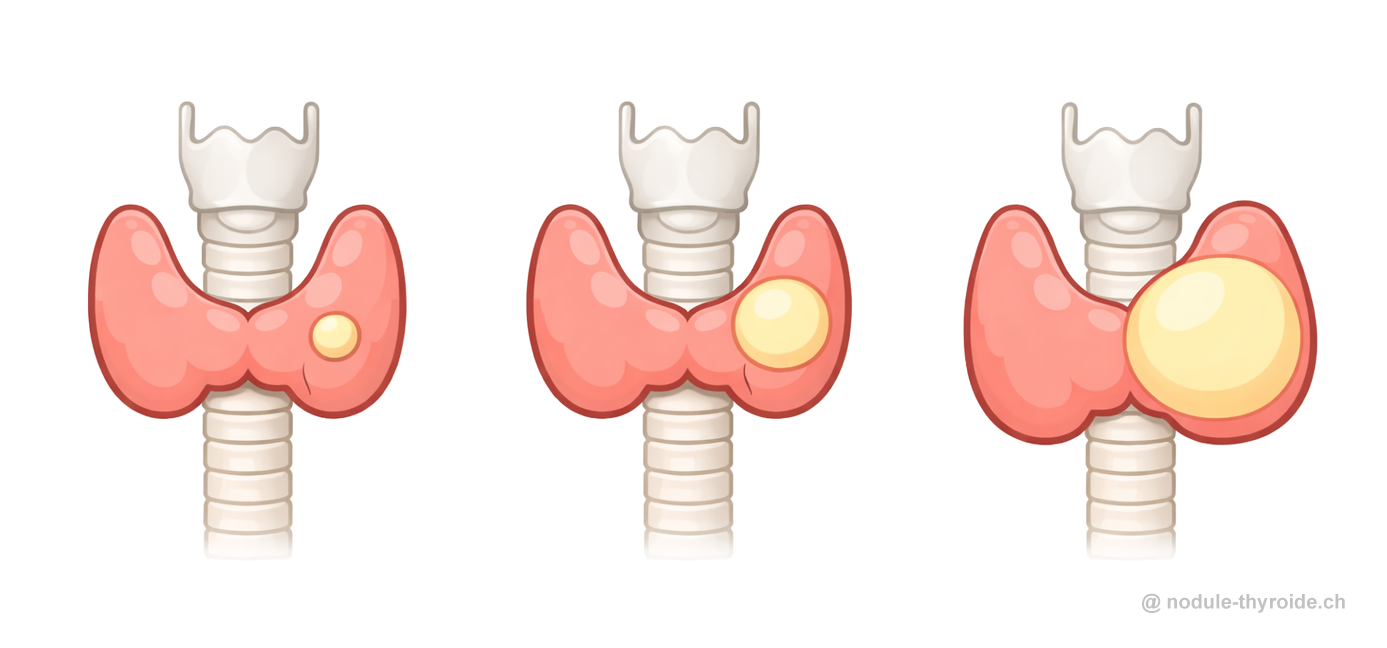 Illustration des différents types et tailles de nodules thyroïdiens